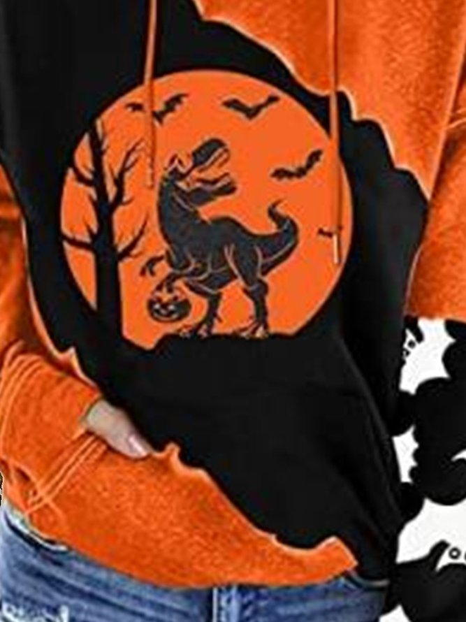 Halloween Casual Hoodie Color Block Sweatshirts
