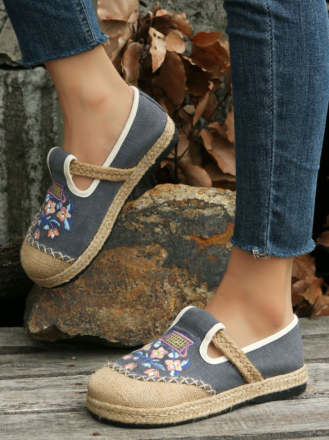 Bohemian Ethnic Floral Embroidery Espadrille Flats