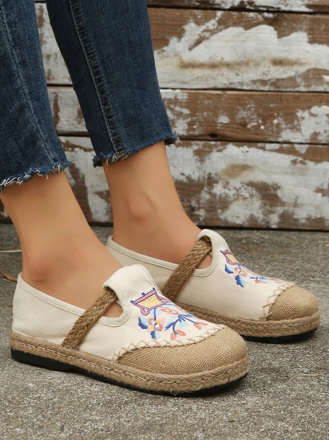 Bohemian Ethnic Floral Embroidery Espadrille Flats