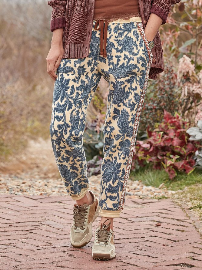 Boho Ethnic Floral Casual Drawstring Pants