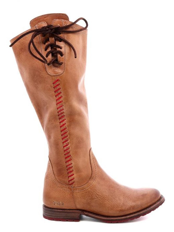 Vintage Distressed Lace-up High Riding Boots