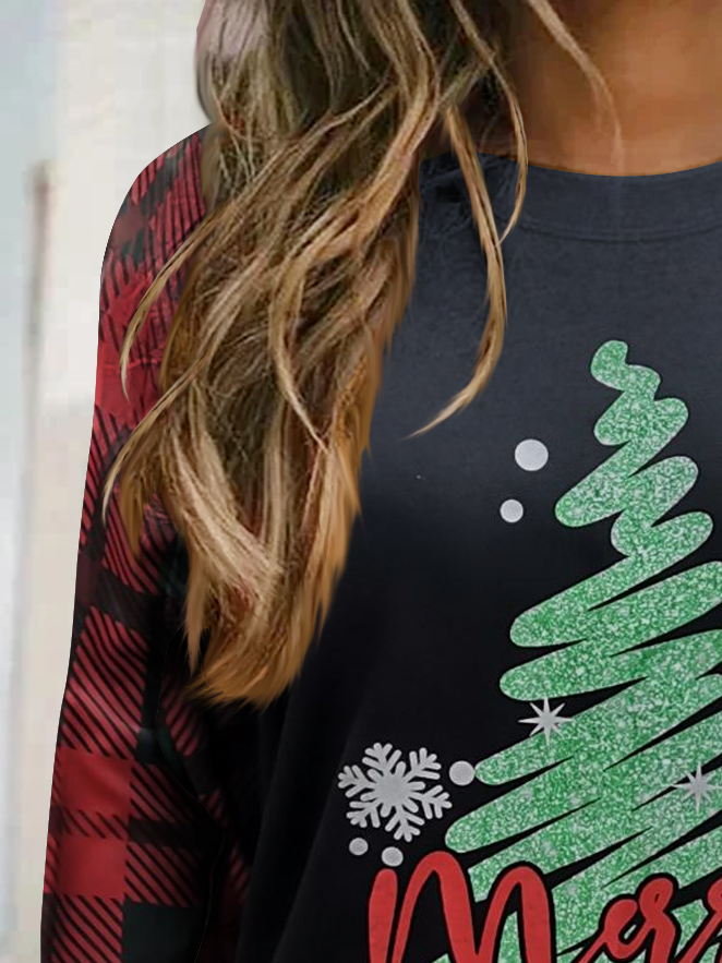 Long sleeved round neck Christmas tree top women's sweater