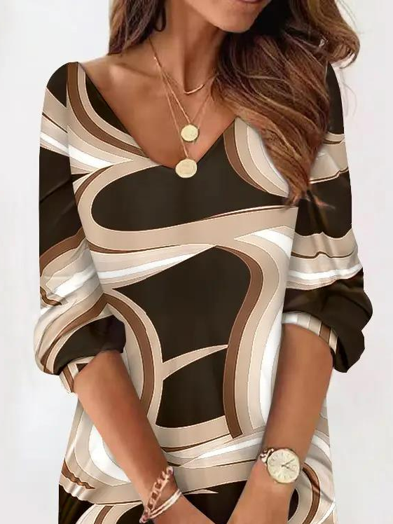 Abstract Marble Print V-Neck Casual Dress