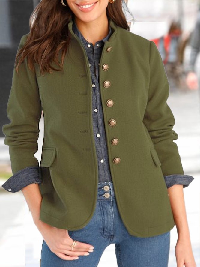 Buttoned Cotton-Blend Casual Other Coat