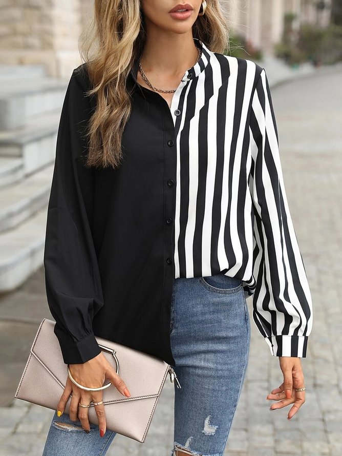 Striped Contrast Loose Long Sleeve Shirt