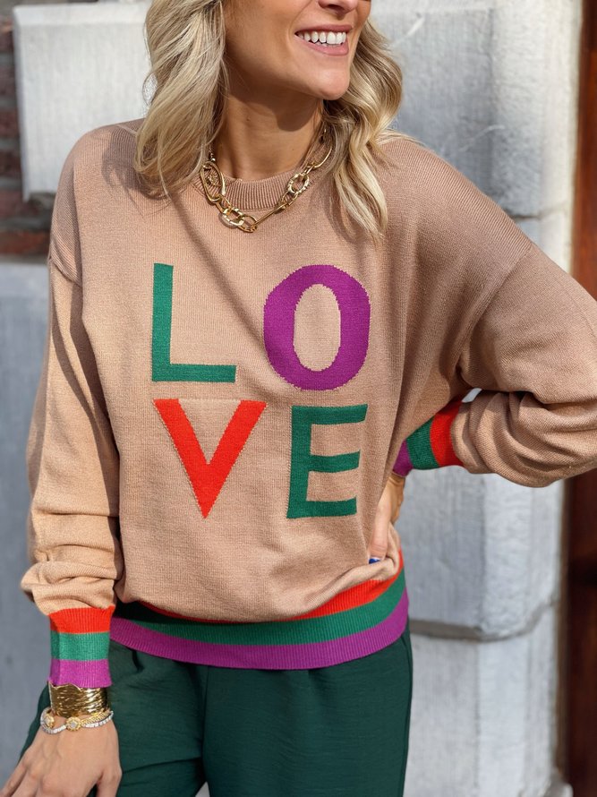 Love Lettered Crew Neck Loose Pullover Sweater