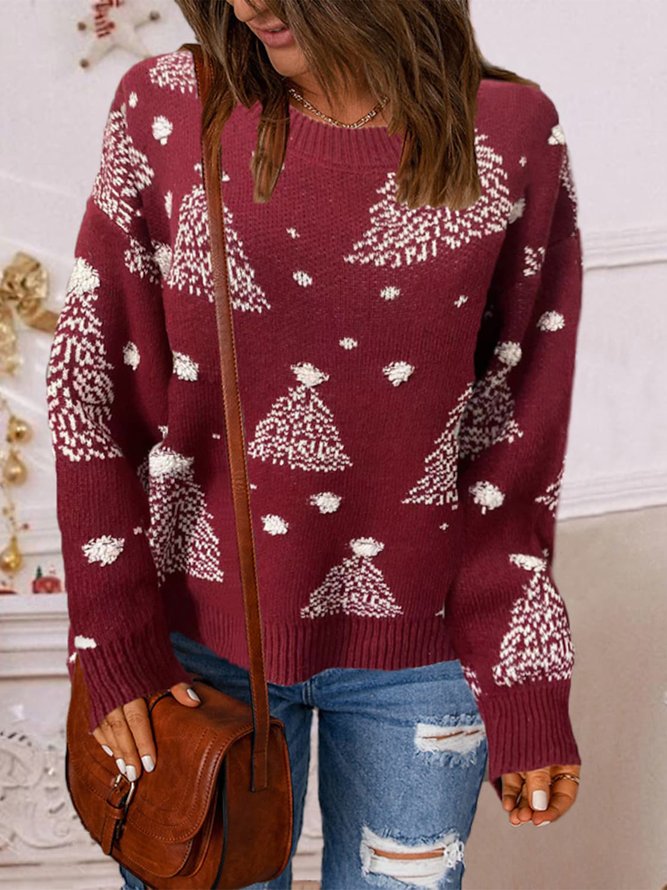 Women's Ugly Sweater Pullover Sweater Jumper Ribbed Knit Knitted Christmas Tree Crew Neck Stylish Casual Outdoor Christmas