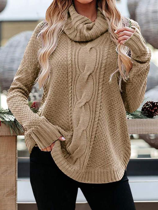 Casual Turtleneck Solid Color Twist Knit Sweater