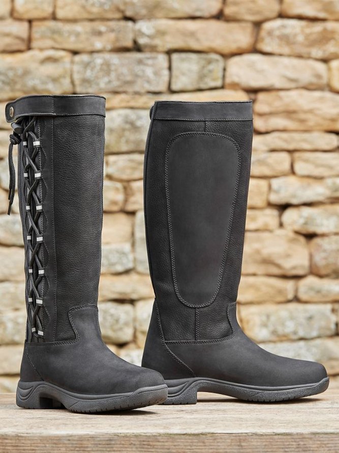 Paneled Lace-Up Straight Light Riding Boots High Boots