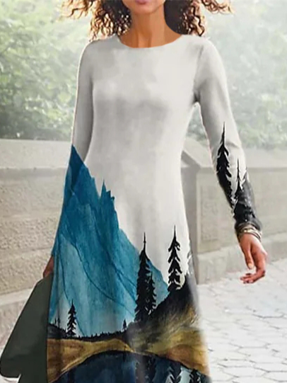 Casual Loose Landscape Painting Dresses