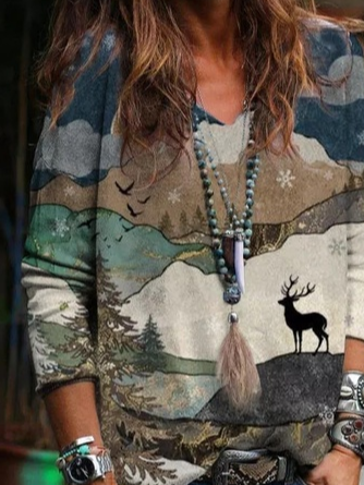 Milu Deer Loose Ethnic West Style T-Shirt