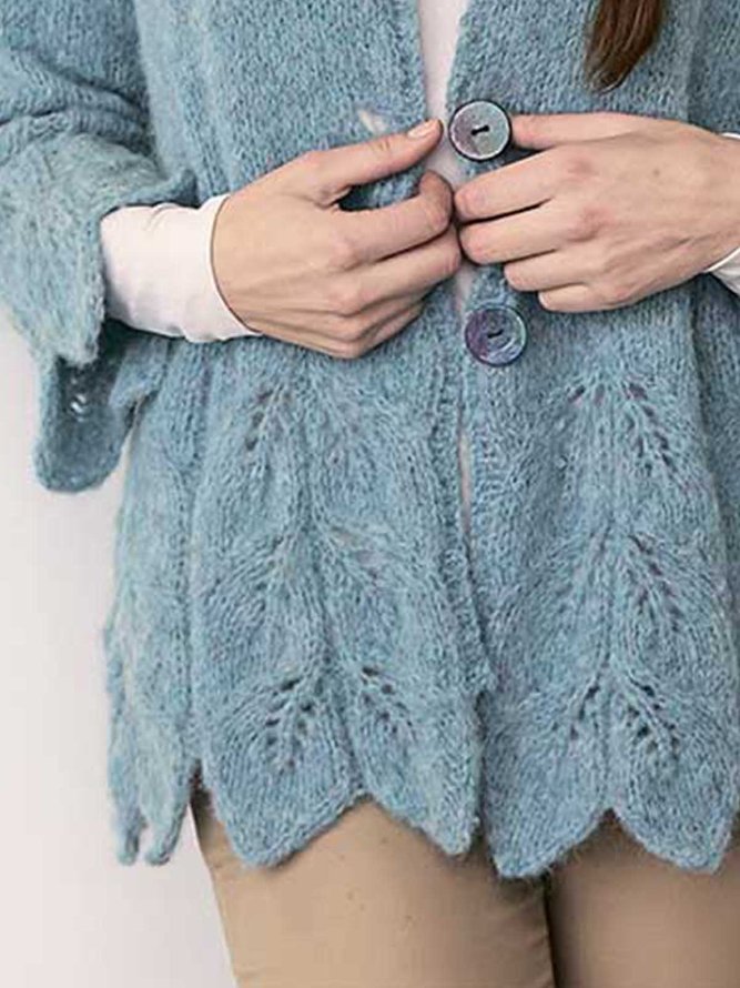 Loose Casual Crew Neck Buttoned Sweater Coat