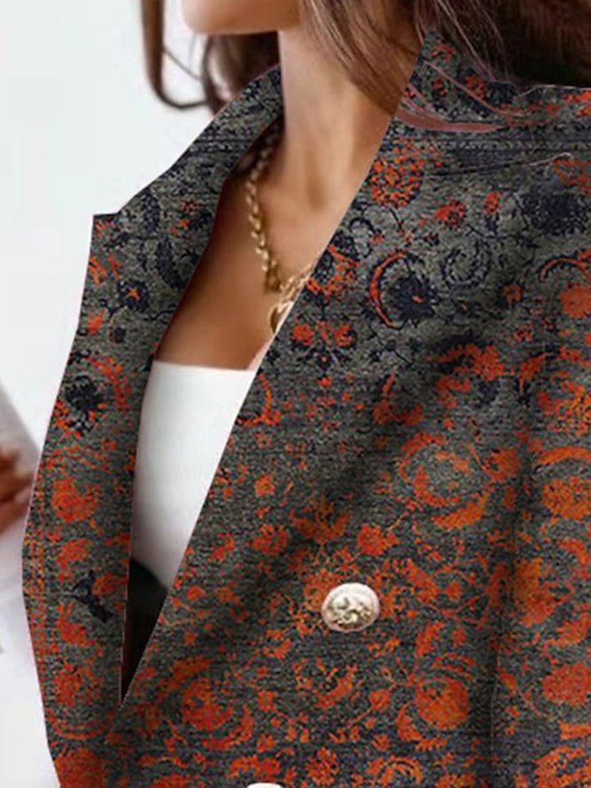 Women's Blazer Elegant Formal Modern Office  with Pockets Print Double Breasted Turndown Regular Fit  Blazer