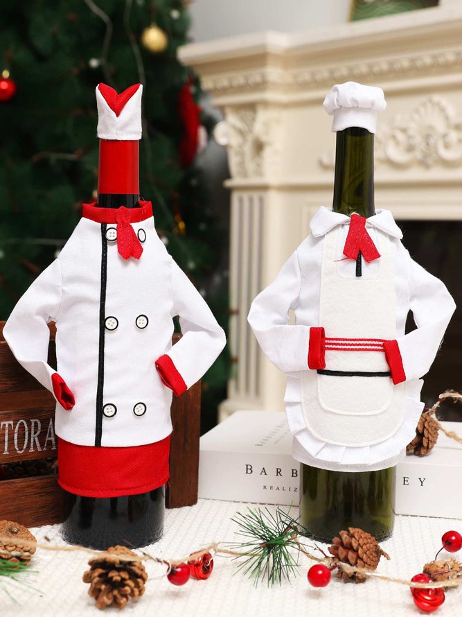 Christmas White Red Clothes Pattern Wine Bottle Ornament Holiday Party Ornament