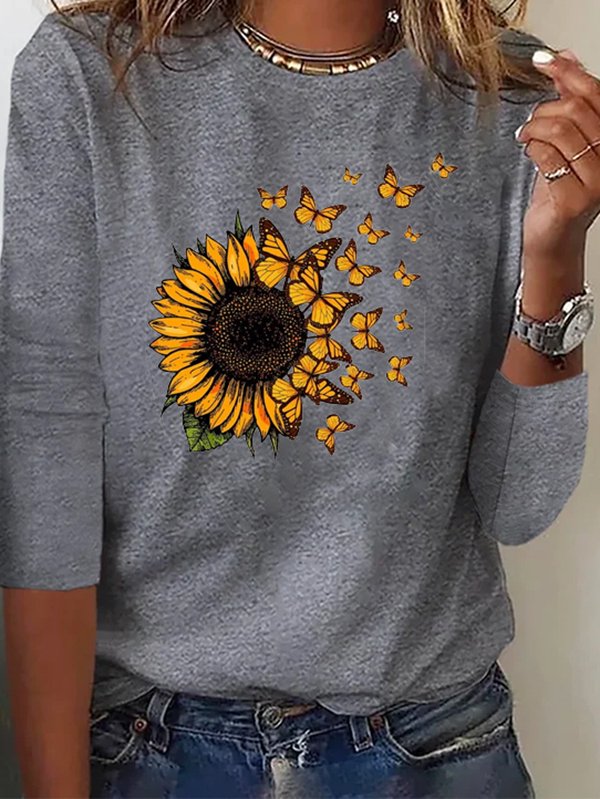 Sunflower Long sleeve Crew Neck T-Shirt