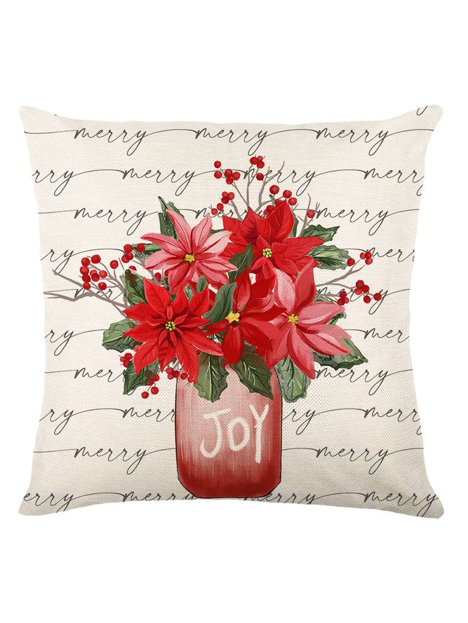 Christmas Pillowcase Red Floral Striped Plaid Elf Print Festive Party Cushion Cover