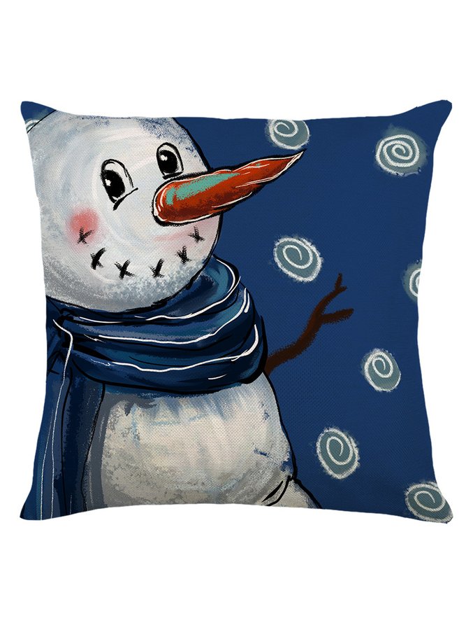 Christmas Pillowcase Blue Santa Snowman Print Festive Party Cushion Cover