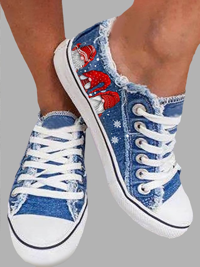 Christmas Santa Blue Lace-Up Sneakers Sneakers