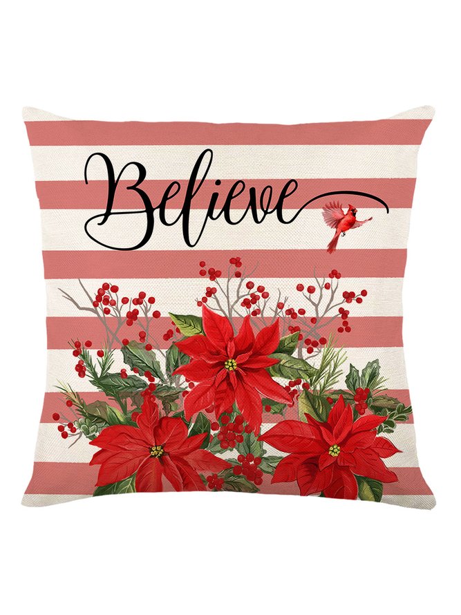 Christmas Pillowcase Red Floral Striped Plaid Elf Print Festive Party Cushion Cover