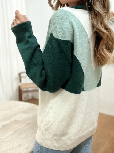 Shawl Collar Color Block Casual Sweater
