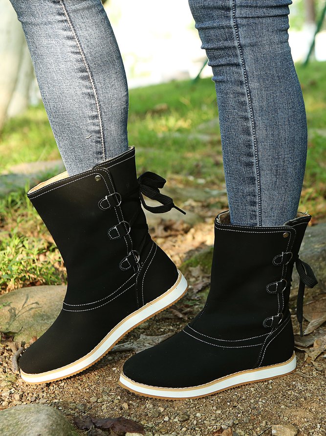 Casual Leopard Snake Print Lace-up Print Boots