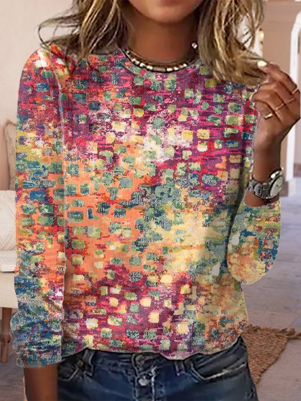 Women's Abstract T-Shirt Loose Long Sleeve Tops