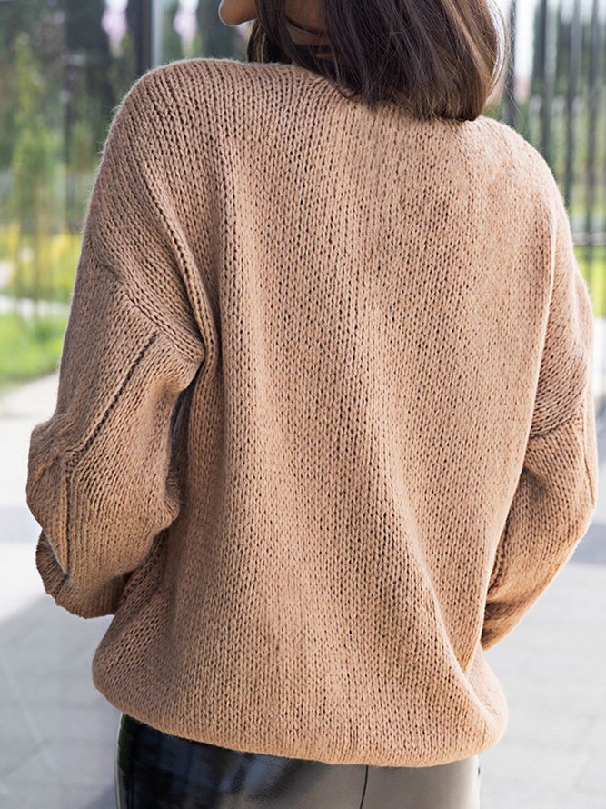 V Neck Casual Plain Sweater