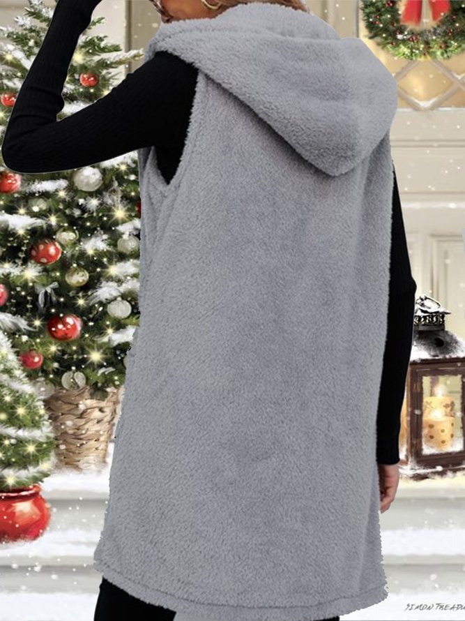 Hoodie Fluff/Granular Fleece Fabric Casual Vest