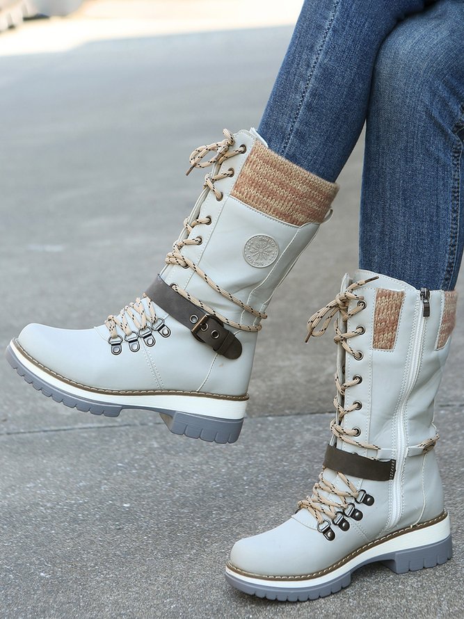KNIT WOOL PANEL BUCKLE LACES Casual Hiking Boots
