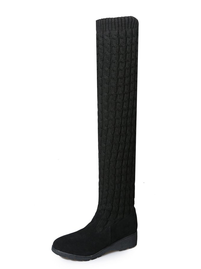 Vintage Warm Wool Stitching Wedge Over Knee Sock Boots