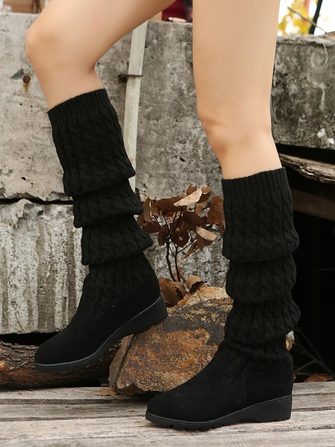 Vintage Warm Wool Stitching Wedge Over Knee Sock Boots