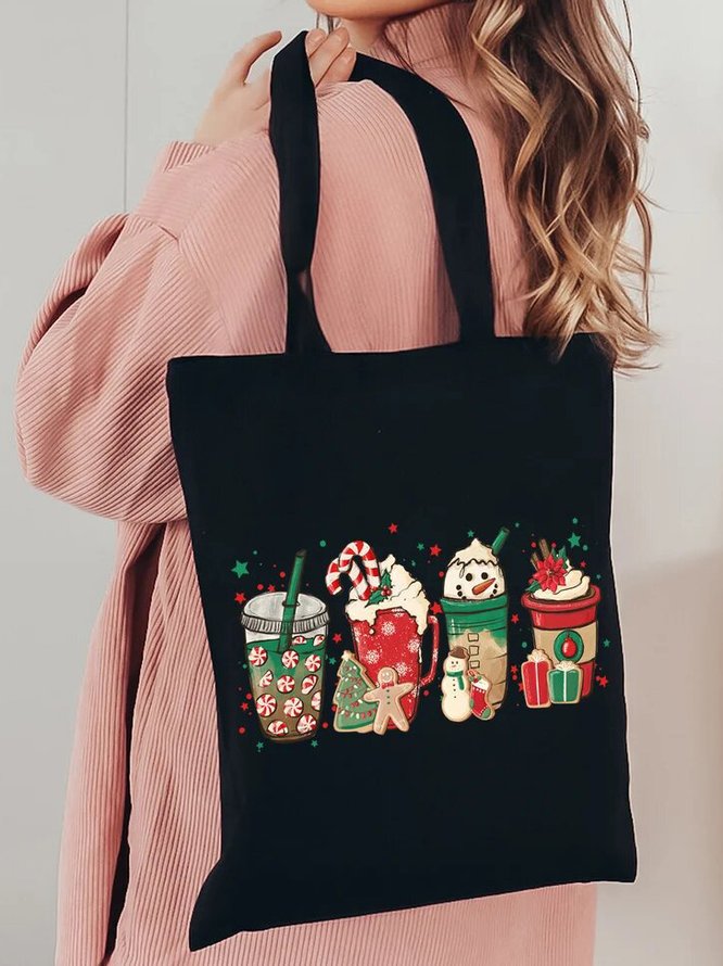 Christmas Fun Snowman Cartoon Pattern Shoulder Bag Christmas Pattern Shopping Bag Holiday Daily Matching