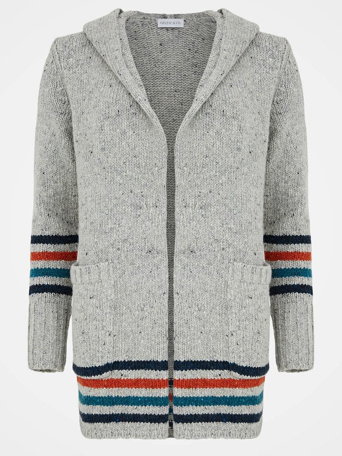 Color-striped Wool Warm Hooded Coat