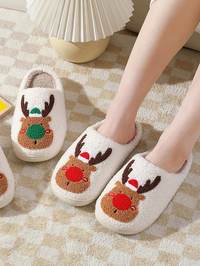 Christmas Elk Warm Furry Slippers
