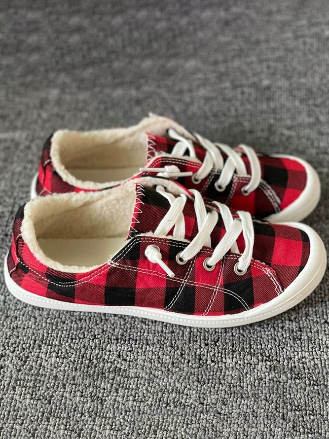 Christmas Plaid Furry Lined Sneakers