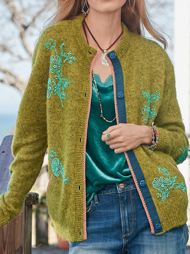 Floral Boho Wool/Knitting Sweater Coat