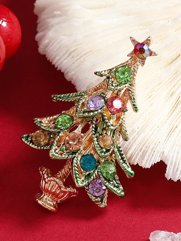 Christmas 3D Christmas Tree Pattern Diamond Brooch Holiday Party Clothes Decoration