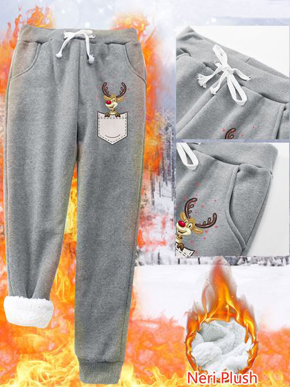 Christmas Fluff/Granular Fleece Fabric Casual Sweatpants