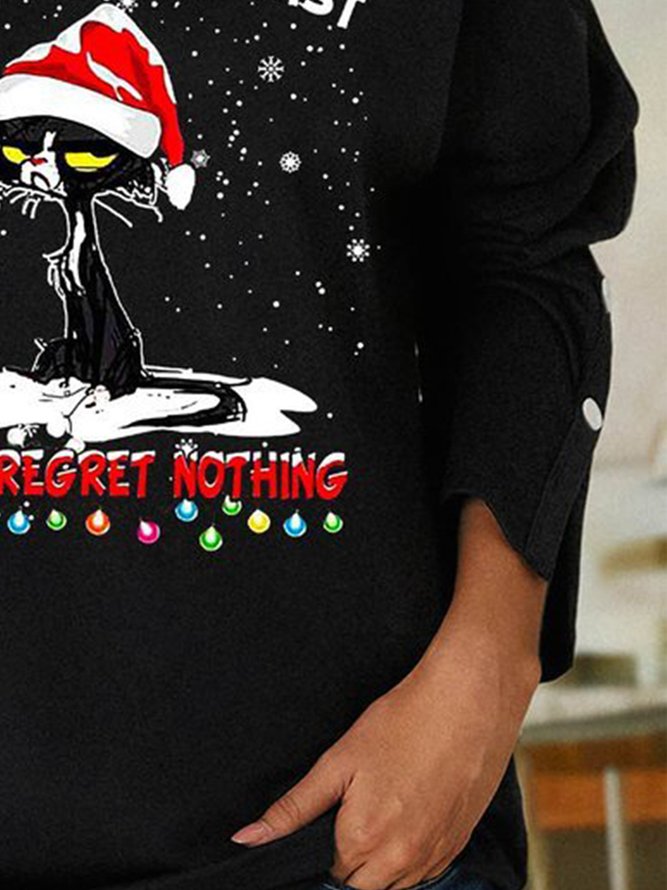 Women's On The Naughty List And I Regret Nothing Printed Snow Cat T-shirt