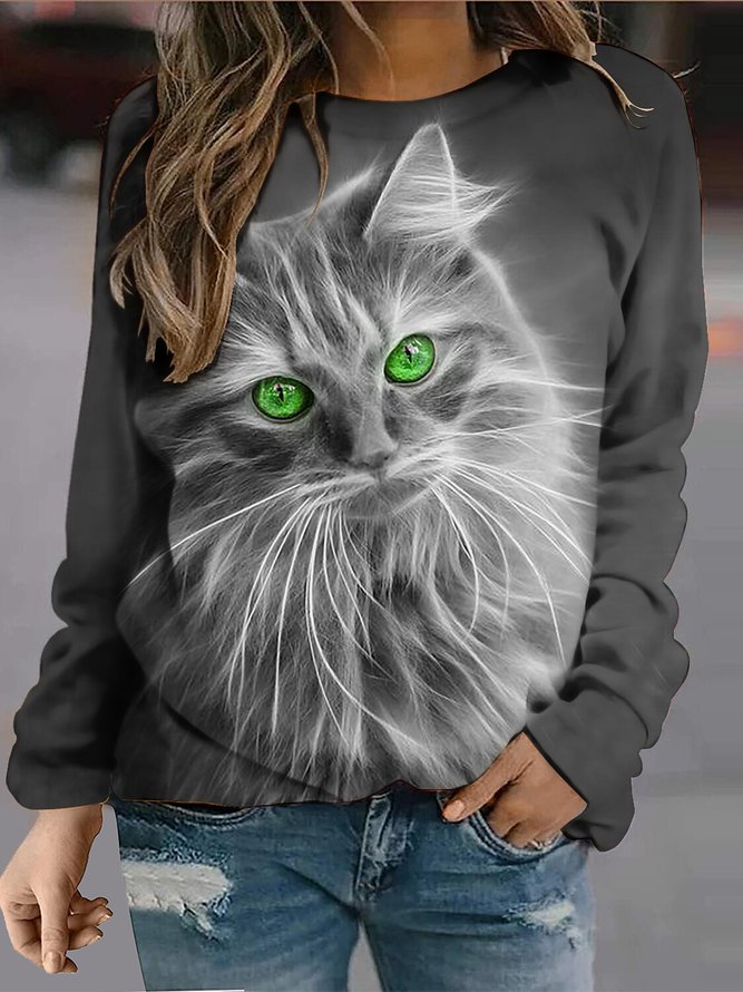 Loose Cat Crew Neck Sweatshirt