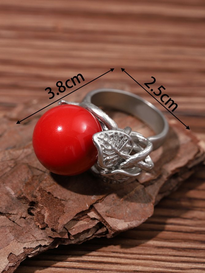 Ethnic Vintage Red Agate Leaf Pattern Ring Boho Jewelry