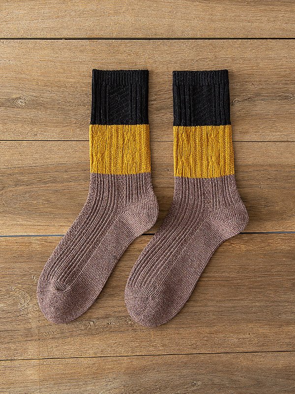 Casual Vintage Cotton Embossed Contrast Socks