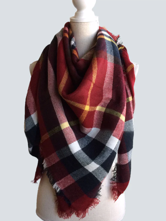 Casual Vintage Imitation Cashmere Red White Black Plaid Scarf Everyday Shawl Accessories