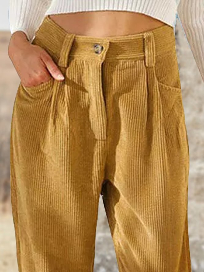 Casual Corduroy Plain Zipper Pants