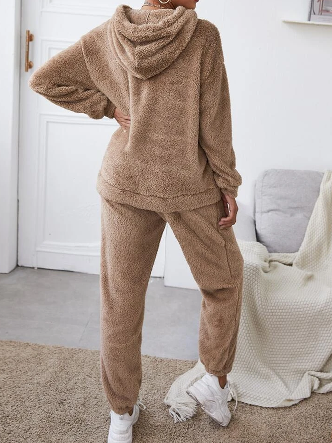 Casual Hoodie Plain Two-Piece Set