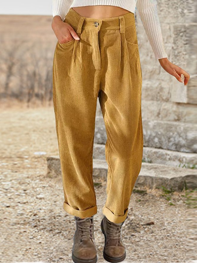 Casual Corduroy Plain Zipper Pants