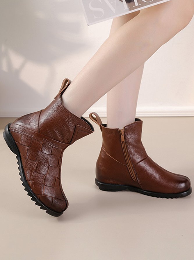 Womens's Braided Warm Lined Cowhide Leather Boots