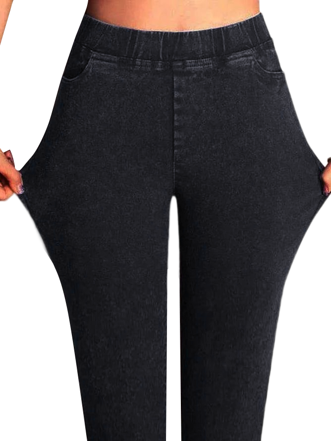 Women Casual Plain Autumn High Elasticity Tight Mid Waist Ankle Pants Denim H-Line Jeans