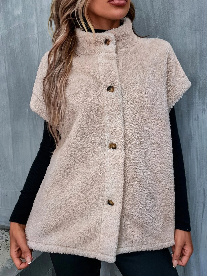 Women Winter Lambswool Plain Short Sleeve Teddy Jacket
