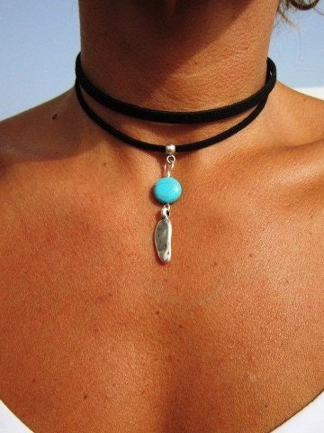 Bohemian Vintage Turquoise Leather Necklace Sweater Chain Ethnic Jewelry